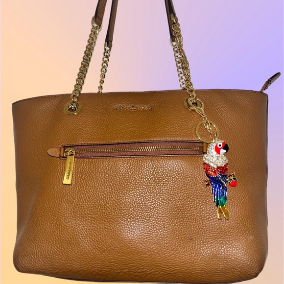 *LOW START* MICHAEL KORS Jet Set Medium Brown Pebbled Leather Chain Tote Bag - Picture 1 of 8